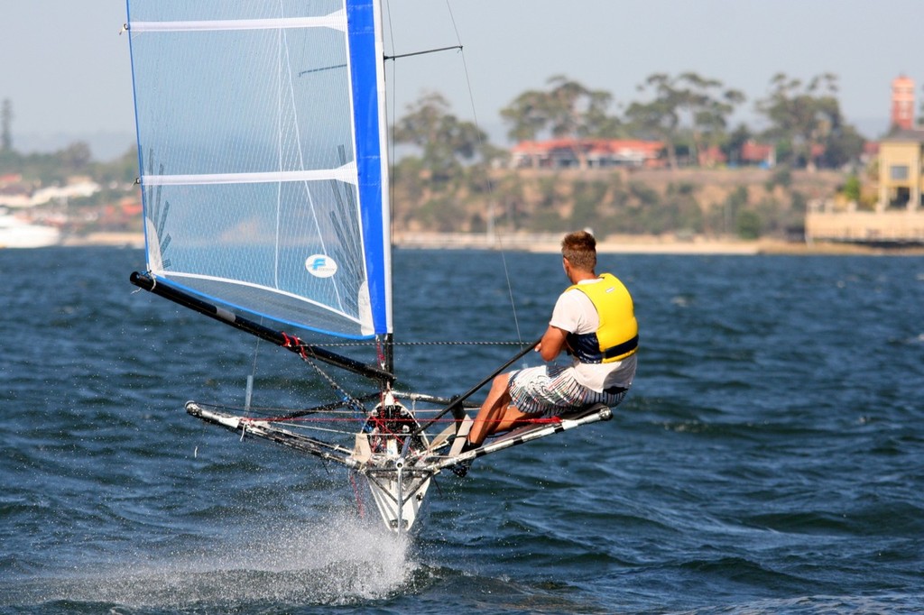 Richard Heritage blasts off after winning the first heat on the final day - International Moth Class nationals © Bernie Kaaks - copyright